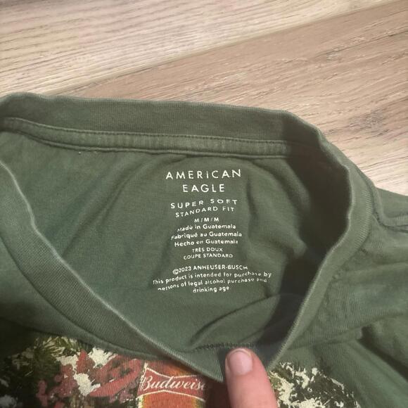 American Eagle Budweiser Beer Longsleeve Green Mens Shirt Medium Classic Fit - Picture 5 of 6